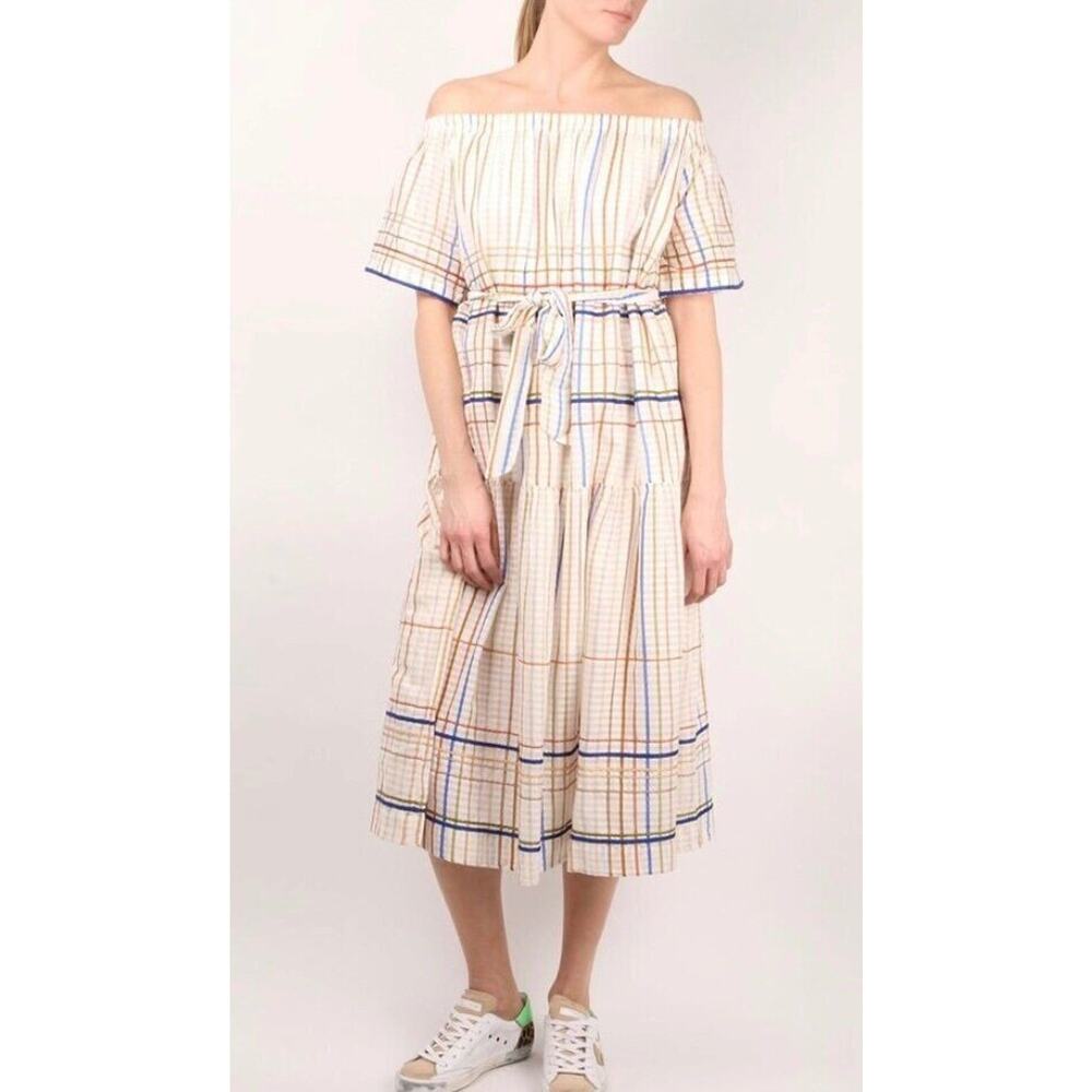 MII COLLECTION Sz XS Les Madras Off Shoulder Embroidered Dress